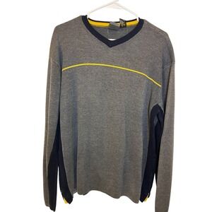 Vintage Quiksilver V-Neck Sweater Mens Medium Grey Yellow Stripe Side Zips Med.